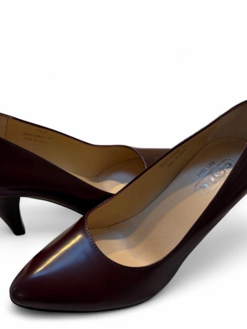 New Coach Women's Dark Brown Leather Kitten Heels